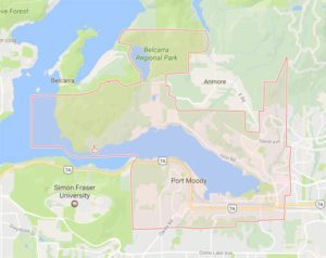 a map showing the service area for port moody bc