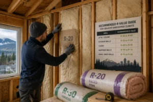 Contractor installing R-20 wall insulation