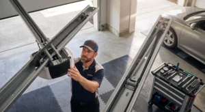 Garage door opener installation by technician